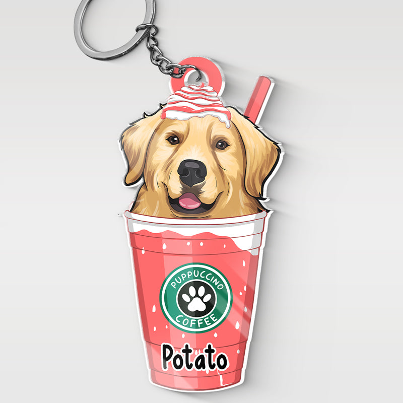 Puppuccino Catpuccino Coffee - Porte-clés acrylique personnalisé en forme de fleur pour chien et chat - Cadeau pour propriétaires et amoureux des animaux