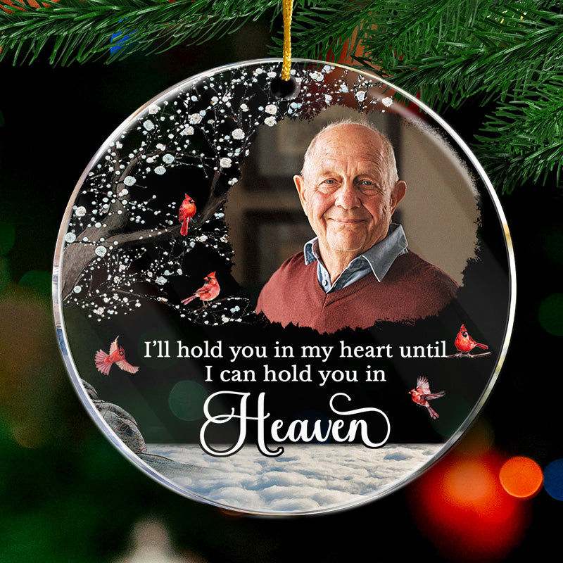Photo personnalisée « Je te garderai dans mon cœur » - Ornement personnalisé familial - Forme ronde en acrylique - Cadeau de Noël, cadeau de condoléances pour les membres de la famille