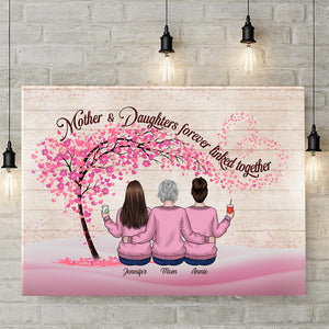 Mother & Daughters Forever Linked Together - Family Personalized Custom Horizontal Canvas - Mother's Day, Birthday Gift For Mom