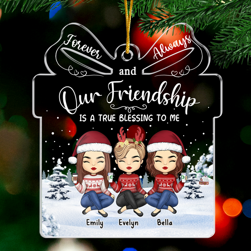Notre amitié est une véritable bénédiction pour moi - Décoration personnalisée Bestie - Boîte cadeau en acrylique en forme de boîte - Cadeau de Noël pour meilleures amies, meilleures amies, sœurs
