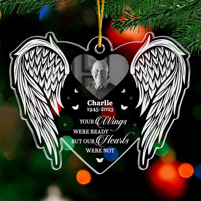 Photo personnalisée que vous vivez toujours dans nos cœurs - Ornement commémoratif personnalisé personnalisé - Forme personnalisée en acrylique - Cadeau de Noël, cadeau de condoléances pour les membres de la famille
