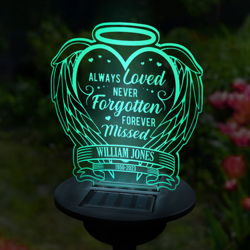 Toujours aimé, à jamais manqué - Lampe solaire de jardin personnalisée commémorative - Cadeau de condoléances, cadeau pour les membres de la famille
