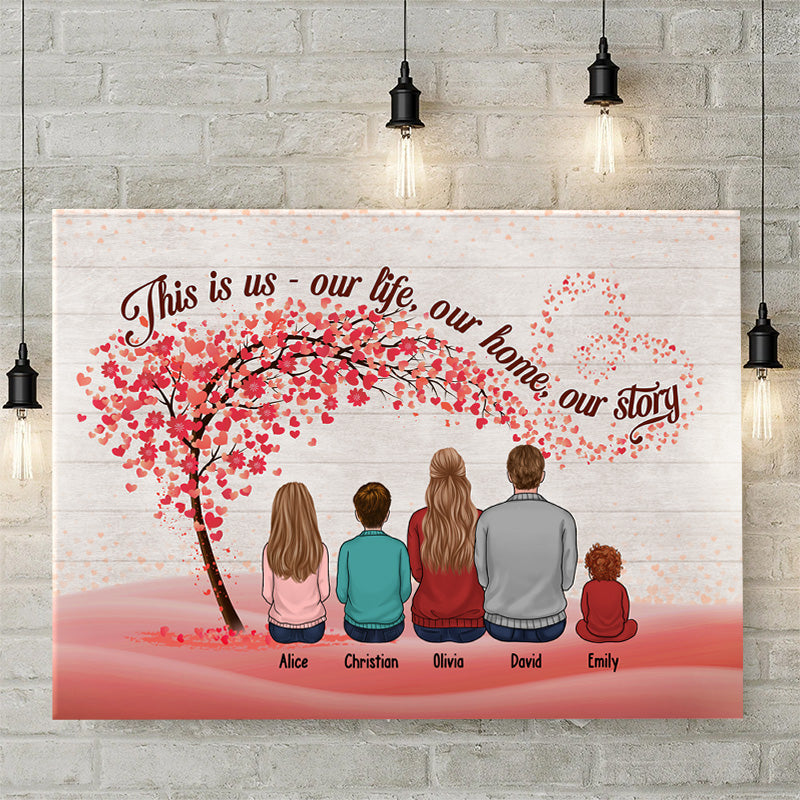 Grands-parents et petits-enfants liés à jamais - Toile horizontale personnalisée pour la famille - Cadeau pour les membres de la famille