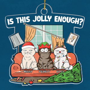 Hé, est-ce assez joyeux ? – Ornement personnalisé en forme de chat – Acrylique – Cadeau de Noël pour les propriétaires d'animaux et les amoureux des animaux.