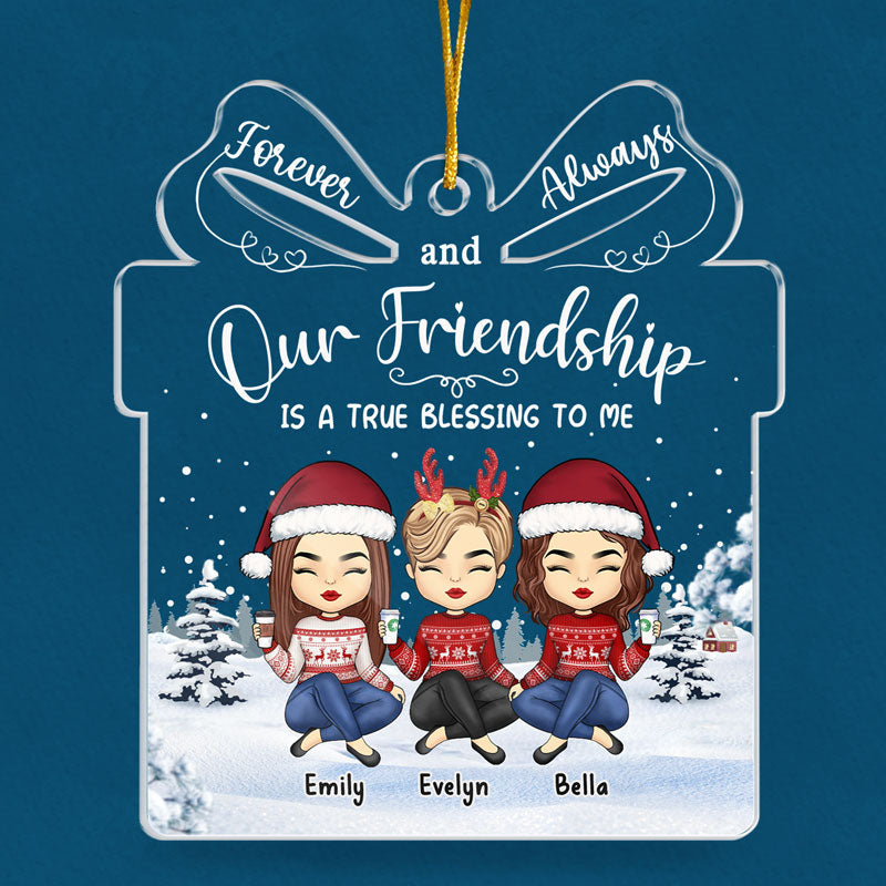 Notre amitié est une véritable bénédiction pour moi - Décoration personnalisée Bestie - Boîte cadeau en acrylique en forme de boîte - Cadeau de Noël pour meilleures amies, meilleures amies, sœurs