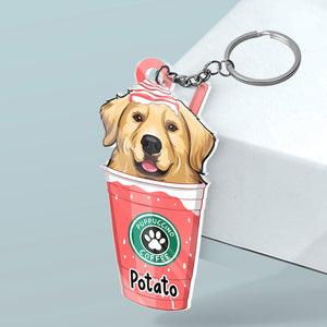 Puppuccino Catpuccino Coffee - Porte-clés acrylique personnalisé en forme de fleur pour chien et chat - Cadeau pour propriétaires et amoureux des animaux