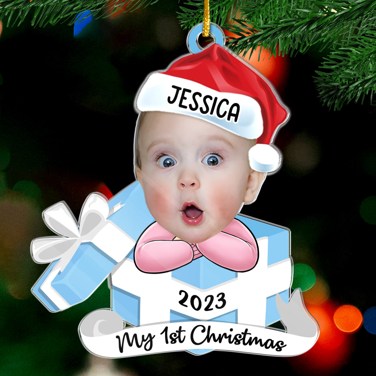 Photo personnalisée Salut, je suis nouveau ici - Ornement personnalisé personnalisé pour la famille - Forme personnalisée en acrylique - Cadeau de Noël pour bébé, enfants, nouveau-né