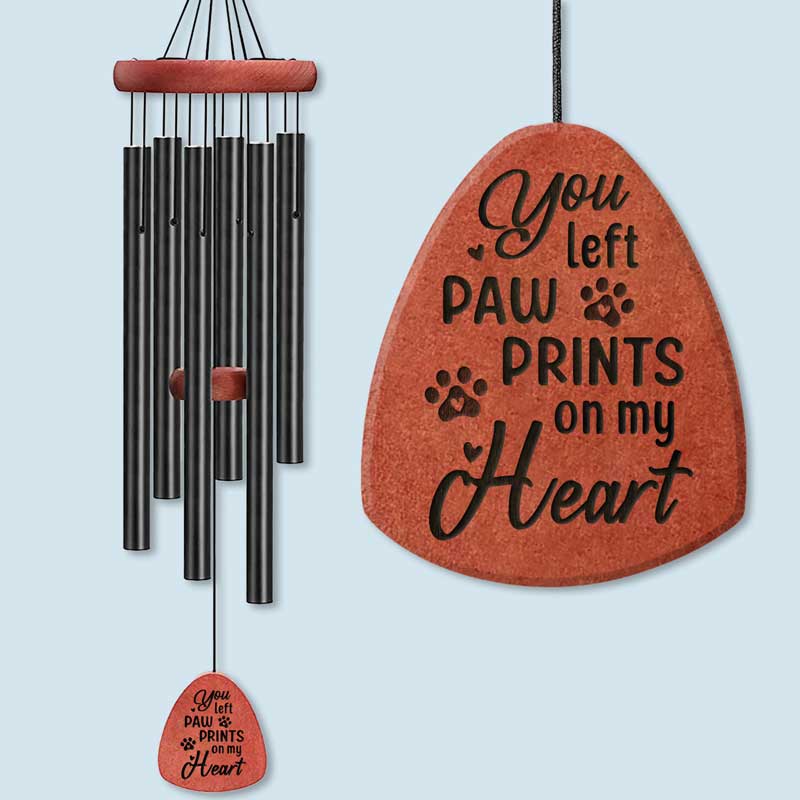 Empreintes de pattes sur mon cœur – Carillon éolien commémoratif – Cadeau de condoléances, cadeau pour les propriétaires d'animaux et les amoureux des animaux