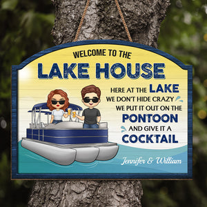 Standing On The Pontoon & Enjoy A Cocktail - Couple Personalized Custom Shaped Home Decor Wood Sign - House Warming Gift For Couple, Pontoon Lovers