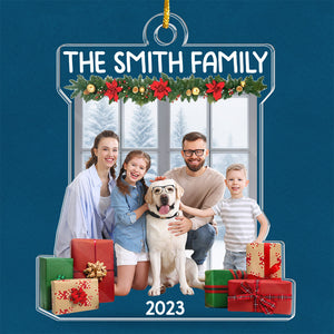 Photo personnalisée Famille heureuse Vie heureuse - Ornement personnalisé familial personnalisé - Forme personnalisée en acrylique - Cadeau de Noël pour les membres de la famille