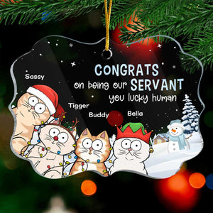 Félicitations pour votre service ! Ornement personnalisé en forme de chat en acrylique, forme Benelux. Cadeau de Noël pour les propriétaires et les amoureux des animaux.
